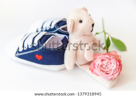 newborn. baby accessories on a light background. Selective focus. love