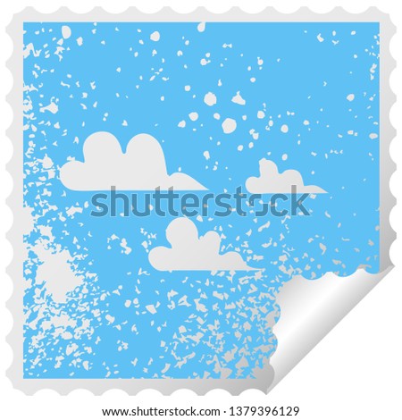 distressed square peeling sticker symbol of a cloud