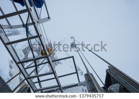 LA MONGIE, FRANCE - MARCH 19: the outside of the Pic du Midi observatory with snow all around, Occitanie, La Mongie, France on March 19, 2018 in La Mongie, France.
