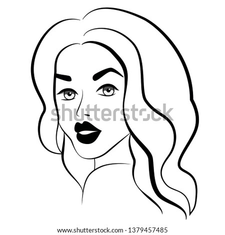 woman beautiful face, black outline on white background