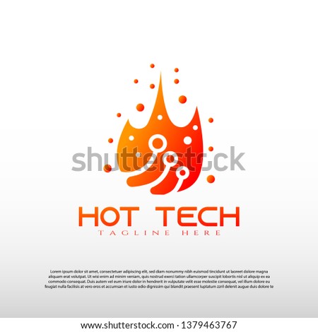 Technology logo with fire concept, hot tech icon, illustration element-vector