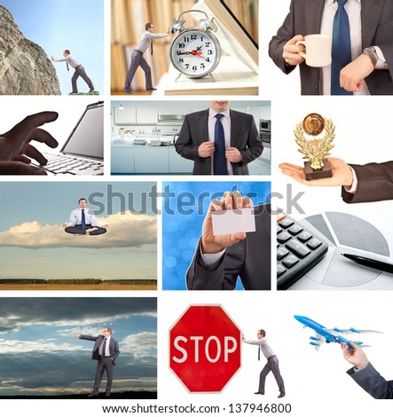 business theme photo collage composed of few images