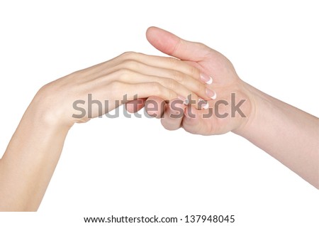 Man and woman hands isolated on white background.