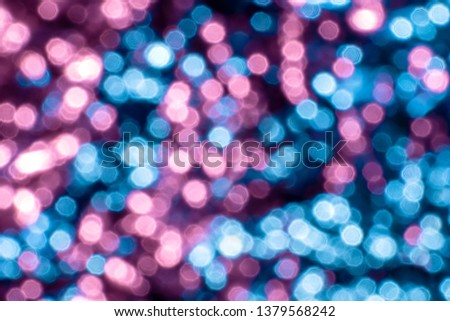 Abstract pink and blue pastel bokeh night light soft blur background