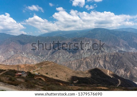 View of the chicamocha canyon from a cable car cabin