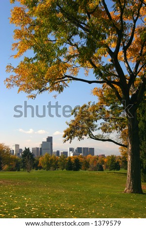 Downtown Denver from City Park golf course