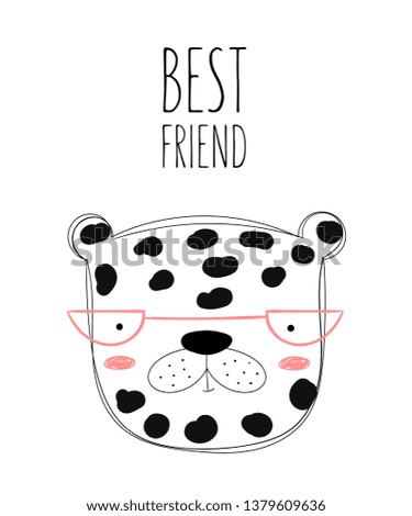 Vector poster with cute doodle leopard for kids. Hand drawn graphic banner. Perfect for baby shower, postcard, label, brochure, flyer, page, banner design
