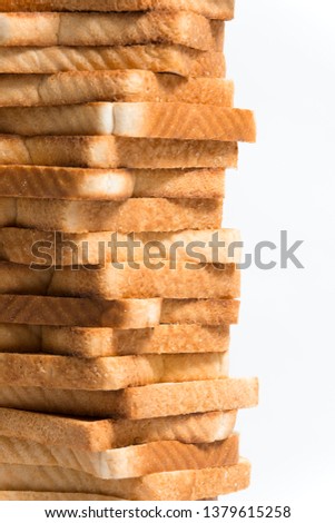 Close up detail of a tower of toasted bread
