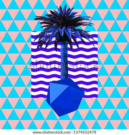 Contemporary minimal art collage.Tropical palms mood. Zine culture concept