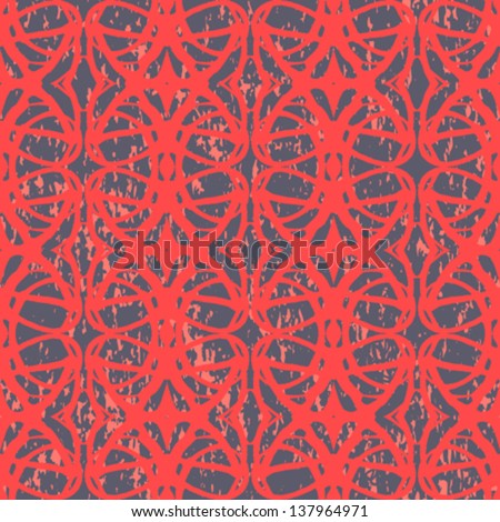 Hand drawn vintage pattern with bloody red lines and scratched surface in art deco style. Texture for web, print, wallpaper, fashion fabric or textile, website or wedding invitation background