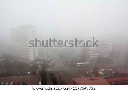 Top view of the city Kouvola in fog, Finland