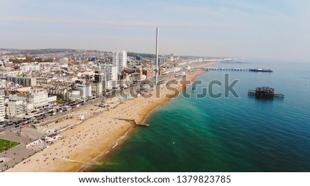 Brighton Seafront and Skyline, Sussex, UK Royalty-Free Stock Photo #1379823785