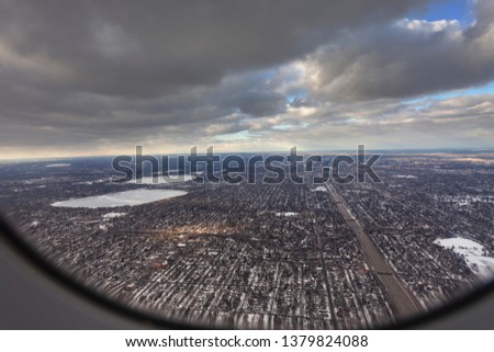 Aerial view of Minneapolis Minnesota from airplane taken in 2019.