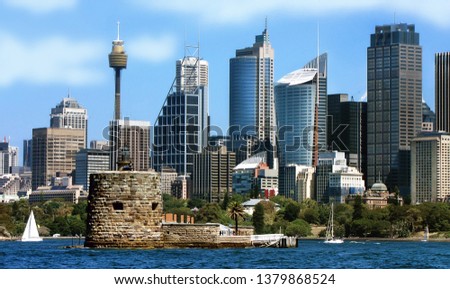 City view of Sydney in Australia with high buildings in its business part of the city. High skyscrapers in downtown of Sydney. Business downtown of the city of Sydney