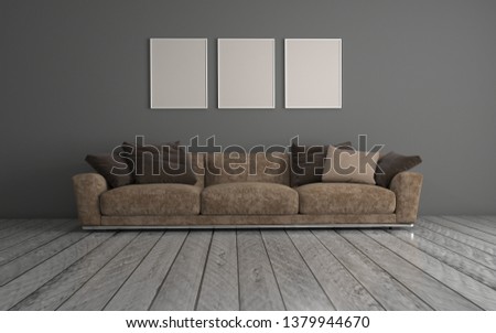 3D Rendering of Interior of Modern Living Room with Sofa - Couch and Table