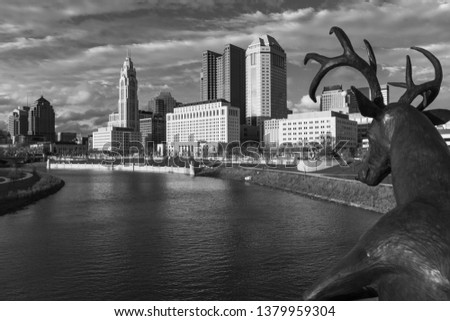 Columbus Skyline in black and white