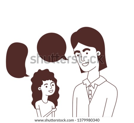 father with daughter and speech bubble character