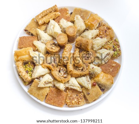 Egyptian dessert with hazel nuts Royalty-Free Stock Photo #137998211