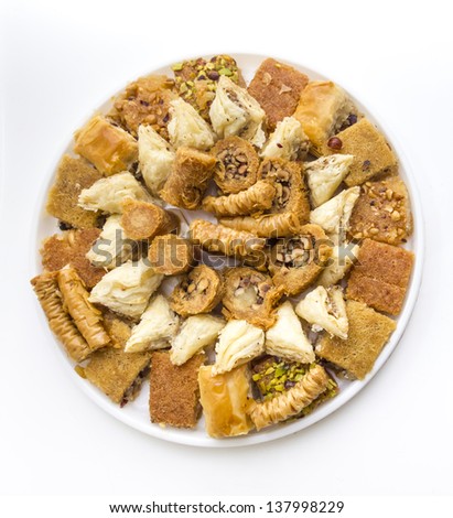 Egyptian dessert with hazel nuts Royalty-Free Stock Photo #137998229