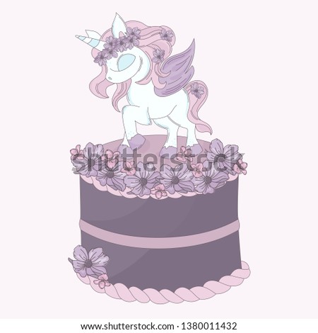 UNICORN CAKE Birthday Party Cartoon Vector Illustration Set
