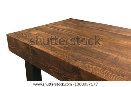 Perspective view of wood or wooden table corner on white background including clipping path Royalty-Free Stock Photo #1380057179