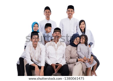 asian muslim family eid mubarak ramadan kareem celebration isolated over white background