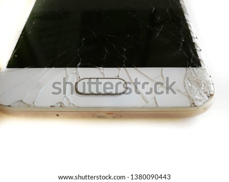 The​ view​s​ mobile​ modern​ white​ screen​ smartphone​ with​ broken​  screen​ isolated​   on​ white​ background​