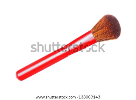 make up brush powder blusher red isolated on white background