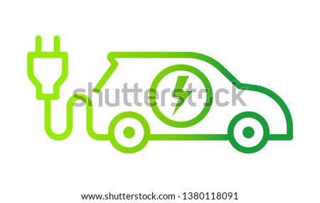 Electric car with plug icon symbol, EV car, Green hybrid vehicles charging point logotype, Eco friendly vehicle concept, Vector illustration Royalty-Free Stock Photo #1380118091