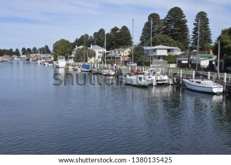 Yachts and sailing boats mooring on Moyne River at Port Fairy coastal town along the great ocean road in south-western Victoria, Australia.