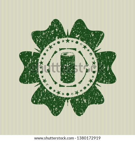 Green soda can icon inside rubber grunge stamp