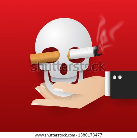 skull on hand vector Illustration of concept no smoking day world,31 May.No Tobacco Day.