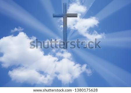 cross and blue sky with white cloud on sunny day for background and inspiration