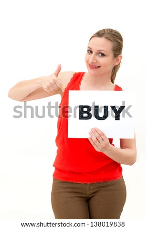 happy portrait young woman with board buy