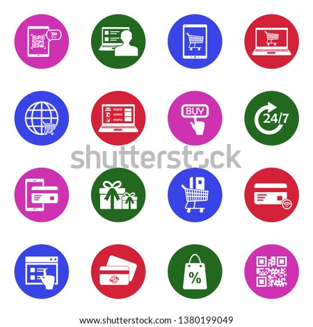 Online Shopping Icons. Set 2. White Flat Design In Circle. Vector Illustration.
