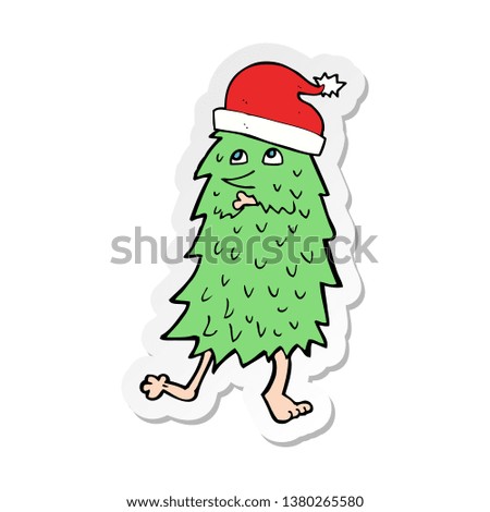 sticker of a cartoon christmas tree dancing