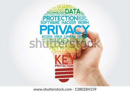 PRIVACY bulb word cloud with martker, business concept