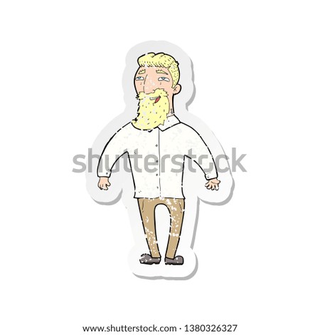 retro distressed sticker of a cartoon happy man with beard