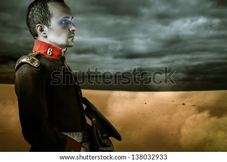 era soldier over desert background
