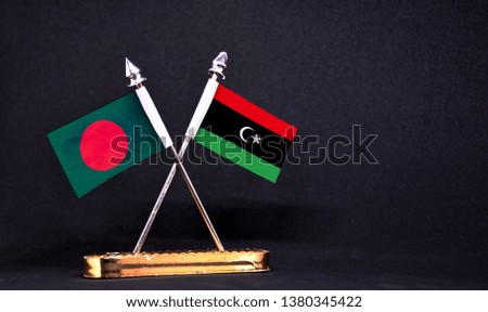 Bangladesh and Libya table flag with black Background