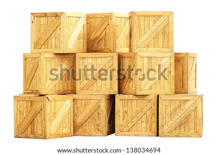 Old Wooden box isolated on white background transport cargo case industrial packaging parcel mail fragile transportation boxed wooden container package logistics storage timber  Royalty-Free Stock Photo #138034694