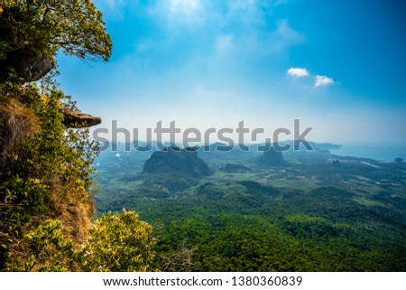 View point at Dragon Crest or Tab Kak Hang Nak Hill Nature Trail with cliff edge Royalty-Free Stock Photo #1380360839