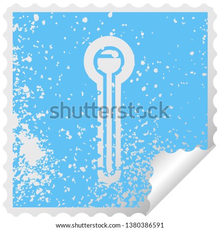 distressed square peeling sticker symbol of a glass thermometer
