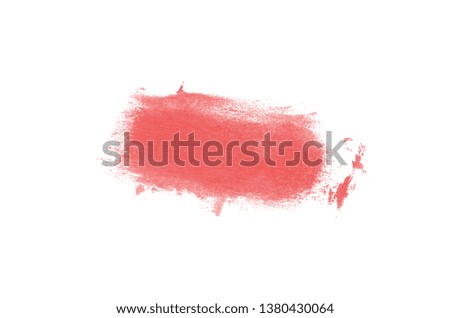 Smear and texture of lipstick or acrylic paint isolated on white background. Stroke of lipgloss or liquid nail polish swatch smudge sample. Element for beauty cosmetic design. Red color