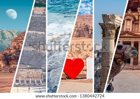 Colorful tourist photos of Jordan images are collage, Jordan - image