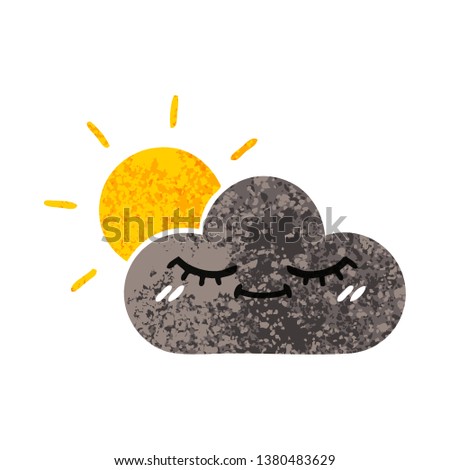 retro illustration style cartoon of a storm cloud and sun