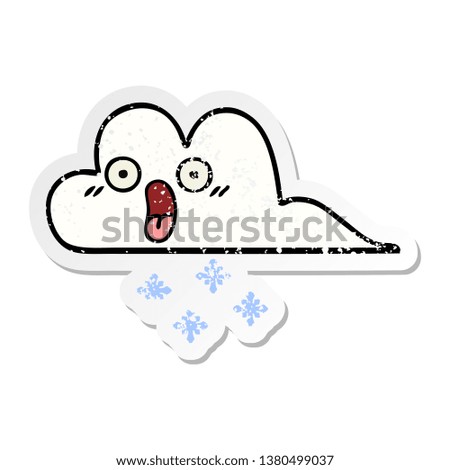 distressed sticker of a cute cartoon shocked snow cloud