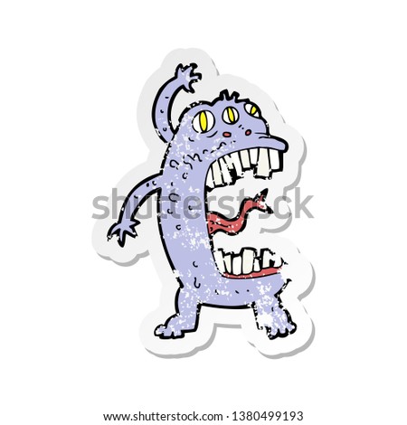 retro distressed sticker of a cartoon crazy monster
