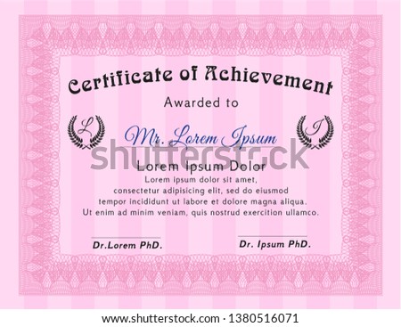 Pink Diploma. With quality background. Money style design. Detailed. 