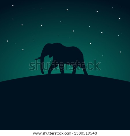 Elephant silhouette vector night landscape